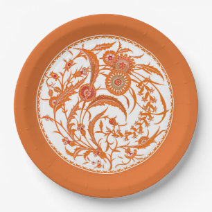 Plato De Papel Floral jacobea antigua china - Naranja mandarín