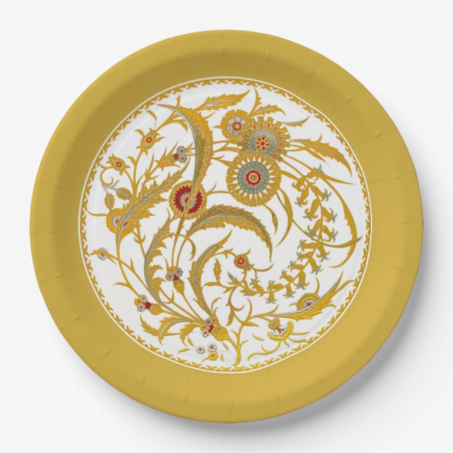 Plato De Papel Floral jacobea china antigua - Oro mostaza (Anverso)