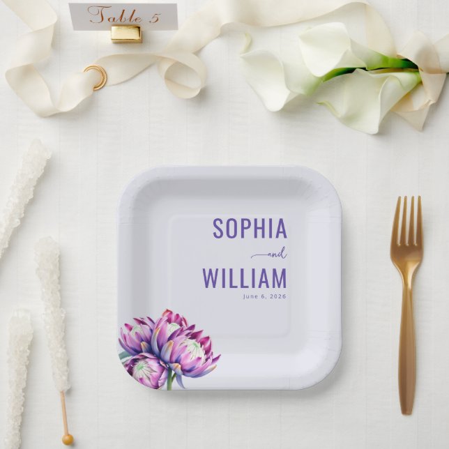 Plato De Papel Floral Lavanda Romántica (Boda)
