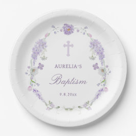 Plato De Papel Floral Lilac Lavender Wreath Baptism
