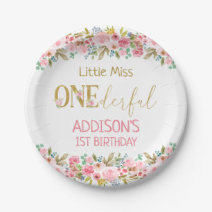 Plato De Papel Floral Little Miss Onemaravilloso Primer Cumpleañ