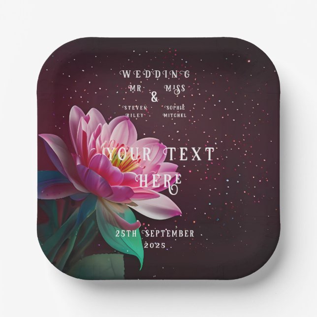 Plato De Papel Floral Lotus Boda Suite | Starry Night Romance (Anverso)