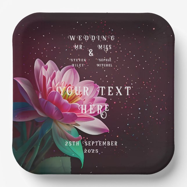 Plato De Papel Floral Lotus Boda Suite | Starry Night Romance (Anverso)