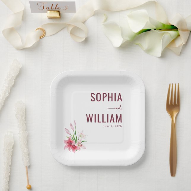 Plato De Papel Floral Marrón Elegante (Boda)