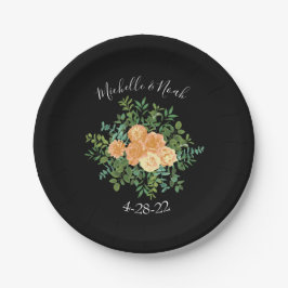 Plato De Papel Floral moderna Boda de color negro y rosa