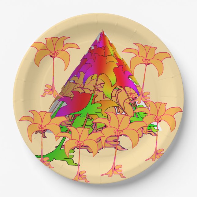 Plato De Papel Floral Montaña Tropical (Anverso)