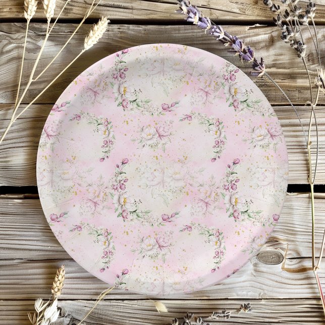 Plato De Papel Floral Moon Pink Baby Shower (Subido por el creador)