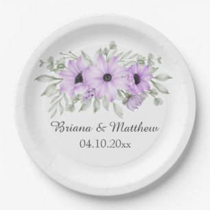 Plato De Papel Floral Morado Simple Elegante