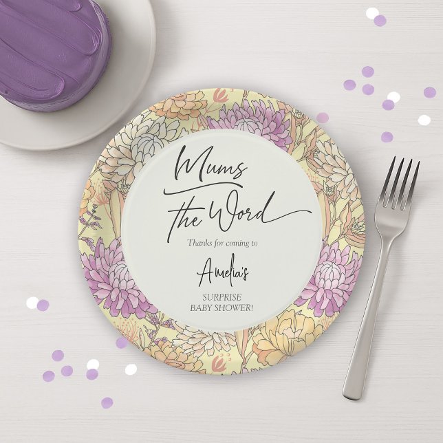 Plato De Papel Floral Mum's the Word Surprise Baby Shower (Floral Mum's the Word Surprise Baby Shower Paper Plates)