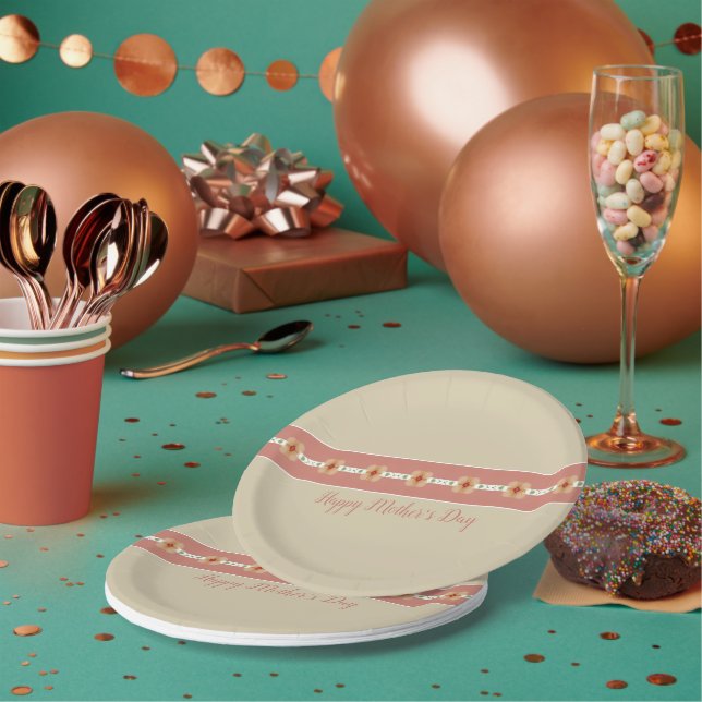 Plato De Papel Floral naranja Y Rosa (Multi)