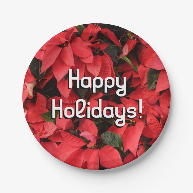 Plato De Papel Floral navideña de Navidades de la Poinsettias Roj (Anverso)