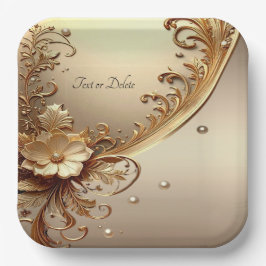 Plato de papel floral ornamentado dorado