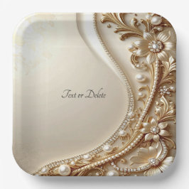 Plato de papel floral ornamentado elegante dorado