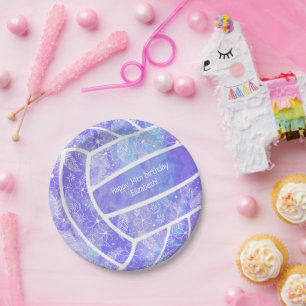 Plato De Papel Floral paisley plumas doodles voleibol púrpura