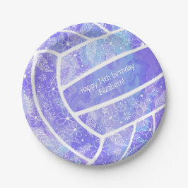 Plato De Papel Floral paisley plumas doodles voleibol púrpura