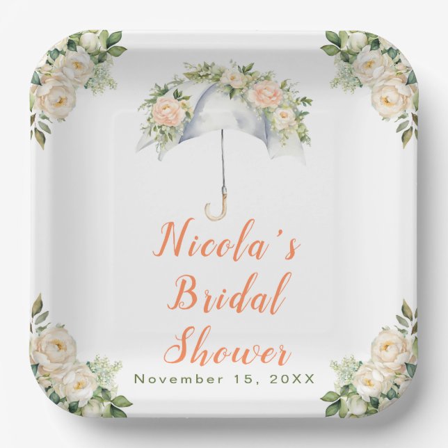 Plato De Papel Floral Paraguas Bridal Shower (Anverso)