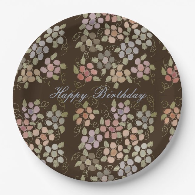 Plato De Papel Floral pastel con marrón (Anverso)