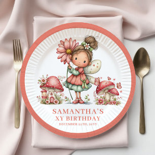 Plato de Papel Floral Pastel Hada Pétalo Cumpleaño