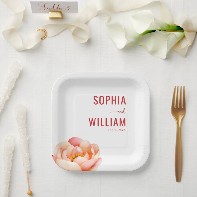 Plato De Papel Floral Pastel Romántico (Boda)
