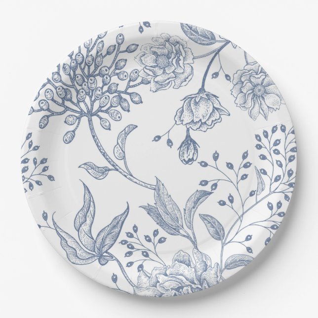 Plato De Papel Floral Periwinkle Blue Elegant Wedding Shower (Anverso)