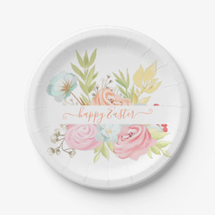 Plato De Papel Floral personalizado con acuarela naranja y rosa