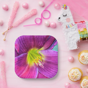 Plato De Papel Floral Pink Daylily Bloom