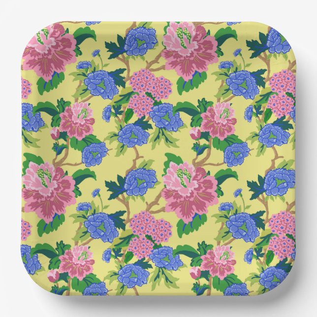 Plato De Papel Floral preppy Chinoiserie (Anverso)