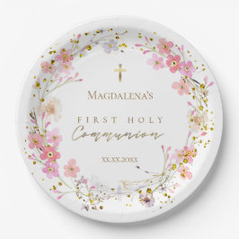 Plato De Papel floral primera comunión sagrada