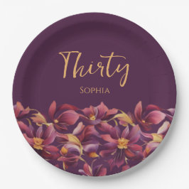 Plato De Papel Floral púrpura