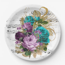 Plato De Papel Floral púrpura vintage