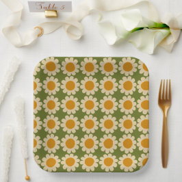 Plato De Papel Floral Retro Daisy Spring