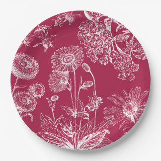 Plato De Papel Floral roja vintage |Acción de Gracias | Placas de
