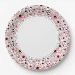 Plato De Papel Floral rosa
