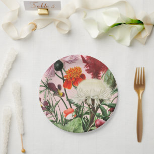 Plato De Papel Floral rosa
