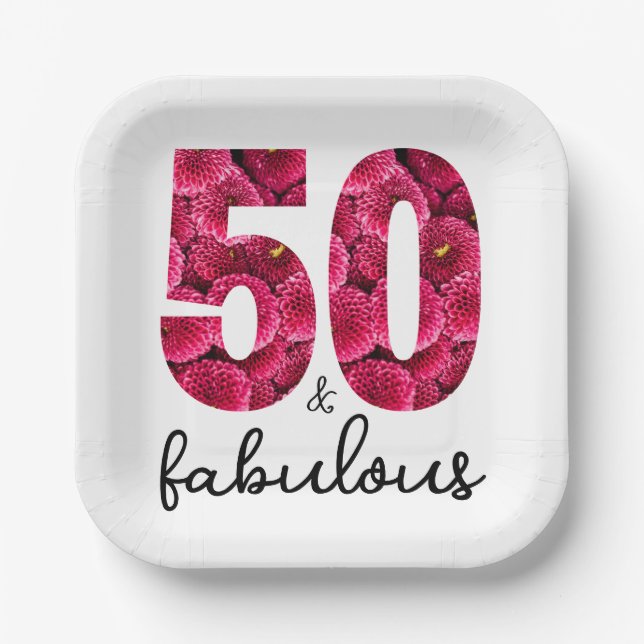 Plato De Papel Floral rosa 50 y fabulosa fiesta de cumpleaños núm (Anverso)