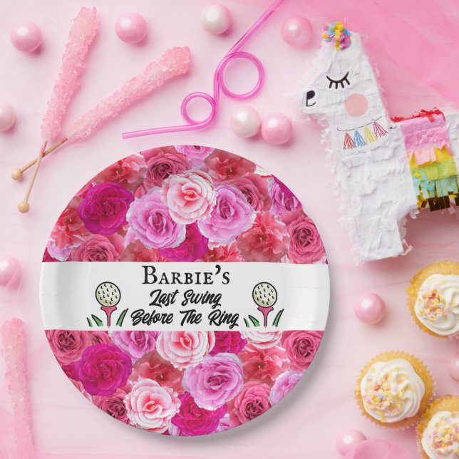 Plato De Papel Floral rosa de la fiesta de la soltera (Fiesta)