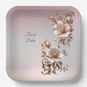 Plato de Papel Floral Rosa Decorativo