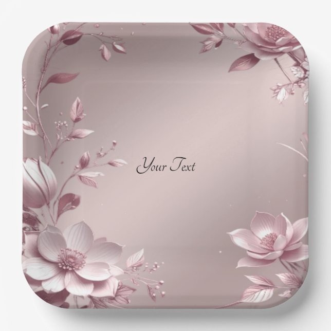 Plato de papel floral rosa delicado (Anverso)