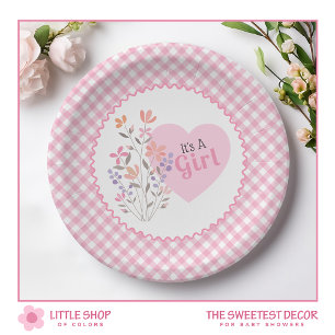 Plato De Papel Floral Rosa Es una niña, Baby Shower