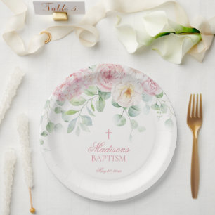 Plato De Papel Floral rosa Hidrangea Blooms Botánicos Bautismo
