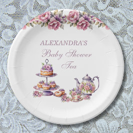 Plato De Papel Floral rosa Lilac Tea Fiesta Baby Shower