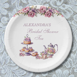 Plato De Papel Floral rosa Lilac Tea Fiesta Ducha de novia