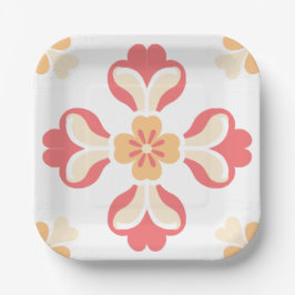 Plato De Papel Floral Rosa Melocotón