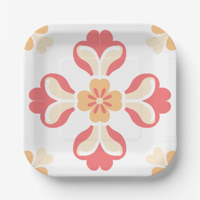 Plato De Papel Floral Rosa Melocotón (Anverso)