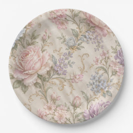 Plato De Papel Floral Rosa Peonía Rosa Chic Shabby Vintage