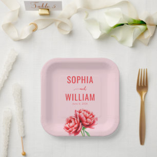 Plato De Papel Floral Rosa Romántico