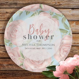 Plato De Papel Floral rosa Rubor de Baby Shower