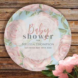 Plato De Papel Floral rosa Rubor de Baby Shower