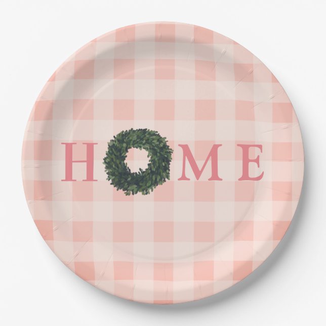 Plato De Papel Floral Rosa Rubor "HOME Typography Farmhouse" (Anverso)