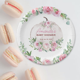 Plato De Papel Floral rosa Rubor Pequeña Calabaza Baby Shower